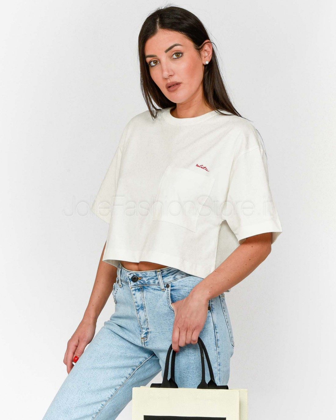Solo Tre T-Shirt Corta Bianca Scritta Rossa  M1D0225 A 01