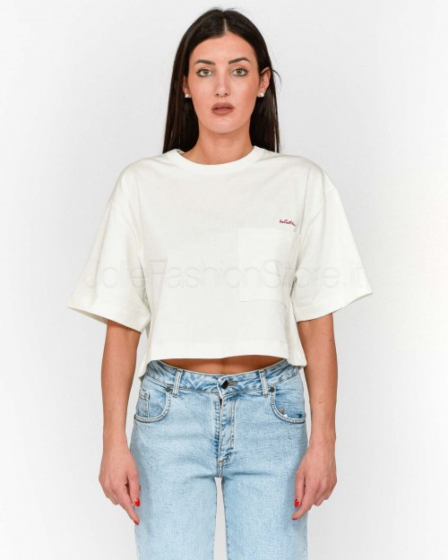 Solo Tre T-Shirt Corta Bianca Scritta Rossa  M1D0225 A 01