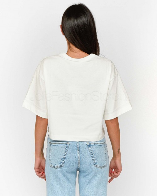 Solo Tre T-Shirt Corta Bianca Scritta Rossa  M1D0225 A 01