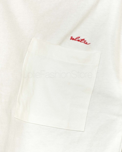 Solo Tre T-Shirt Corta Bianca Scritta Rossa  M1D0225 A 01