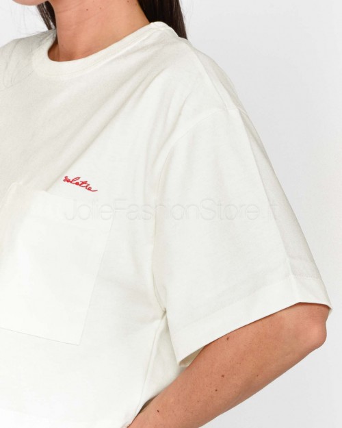 Solo Tre T-Shirt Corta Bianca Scritta Rossa  M1D0225 A 01