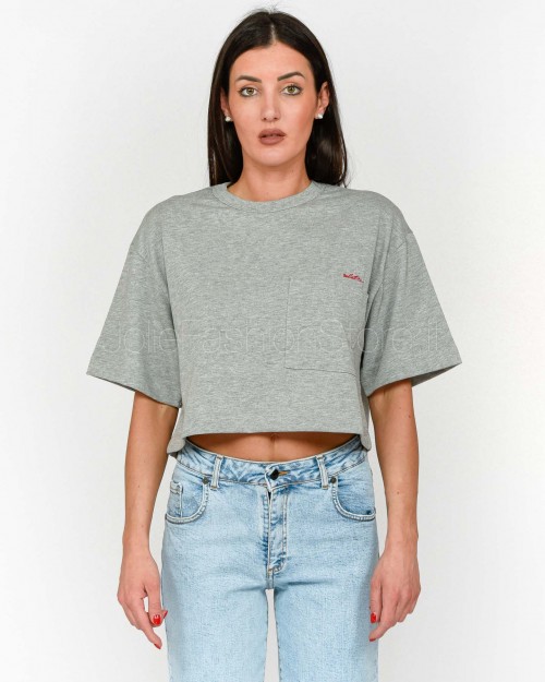 Solo Tre T-Shirt Corta Grigia Scritta Rossa  M1D0225 DU 93S