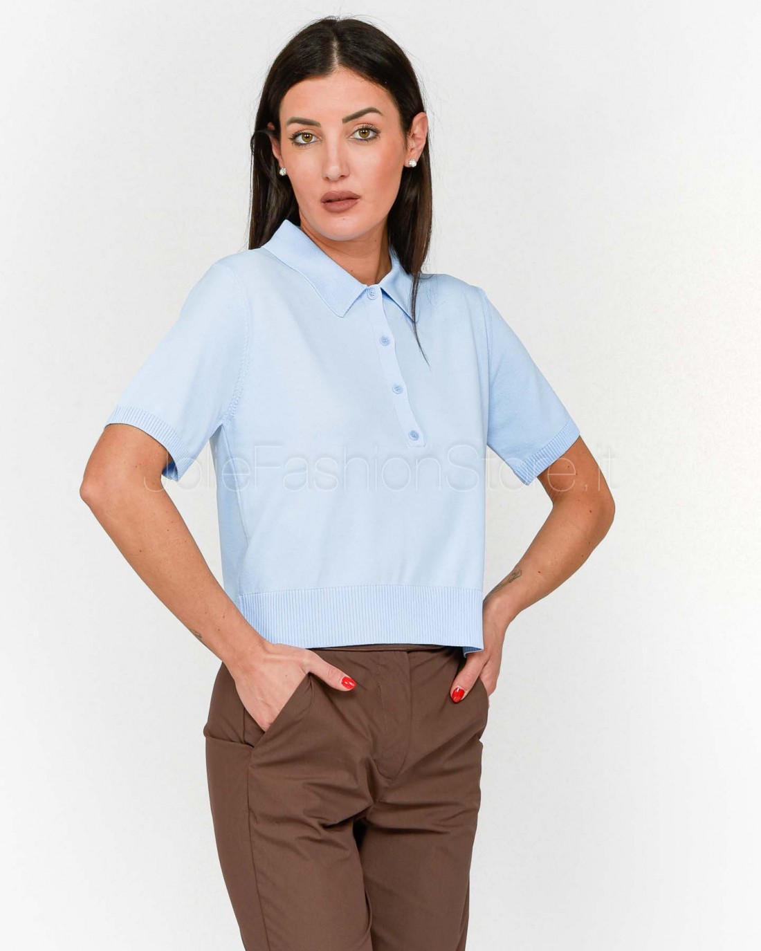 Patrizia Pepe Maglia Polo Crop Spring Sky  1K1008 K318 CA98