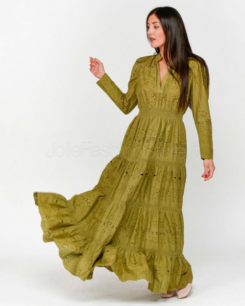 Not Shy Langes Baumwollkleid in Militärgrün