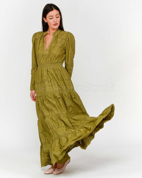 Not Shy Abito Lungo In Cotone Verde Militare  4602409 MILITARY
