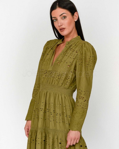 Not Shy Abito Lungo In Cotone Verde Militare  4602409 MILITARY