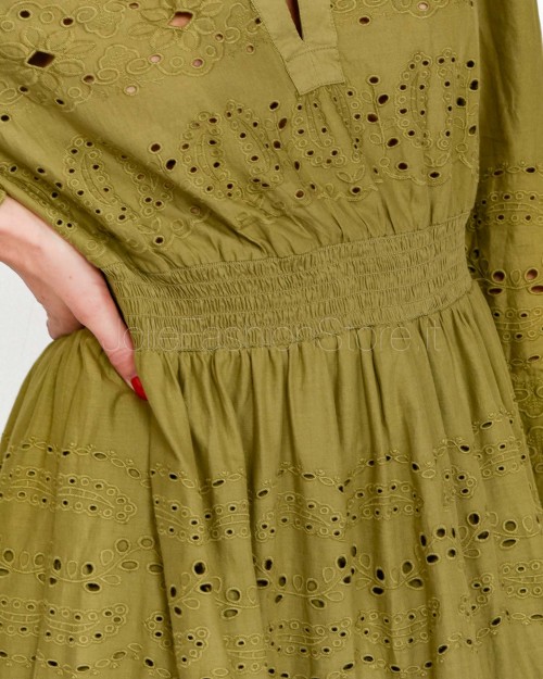 Not Shy Abito Lungo In Cotone Verde Militare  4602409 MILITARY