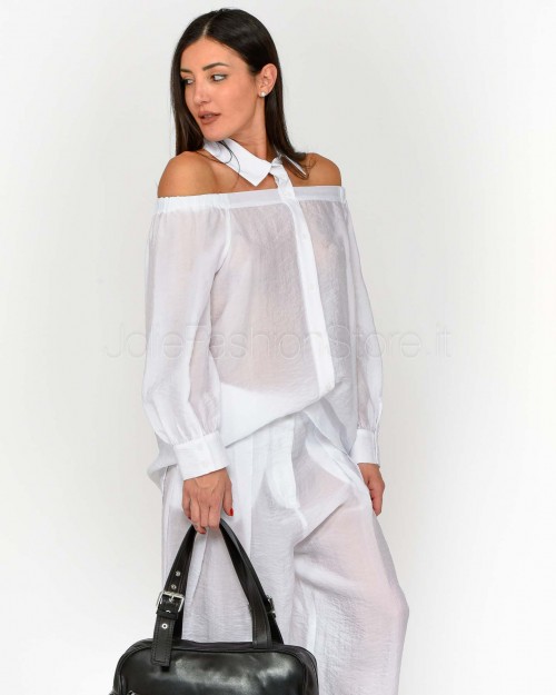Patrizia Pepe Camicia Cut-Out In Cotone Bianco Ottico  2C1599 A600 W103