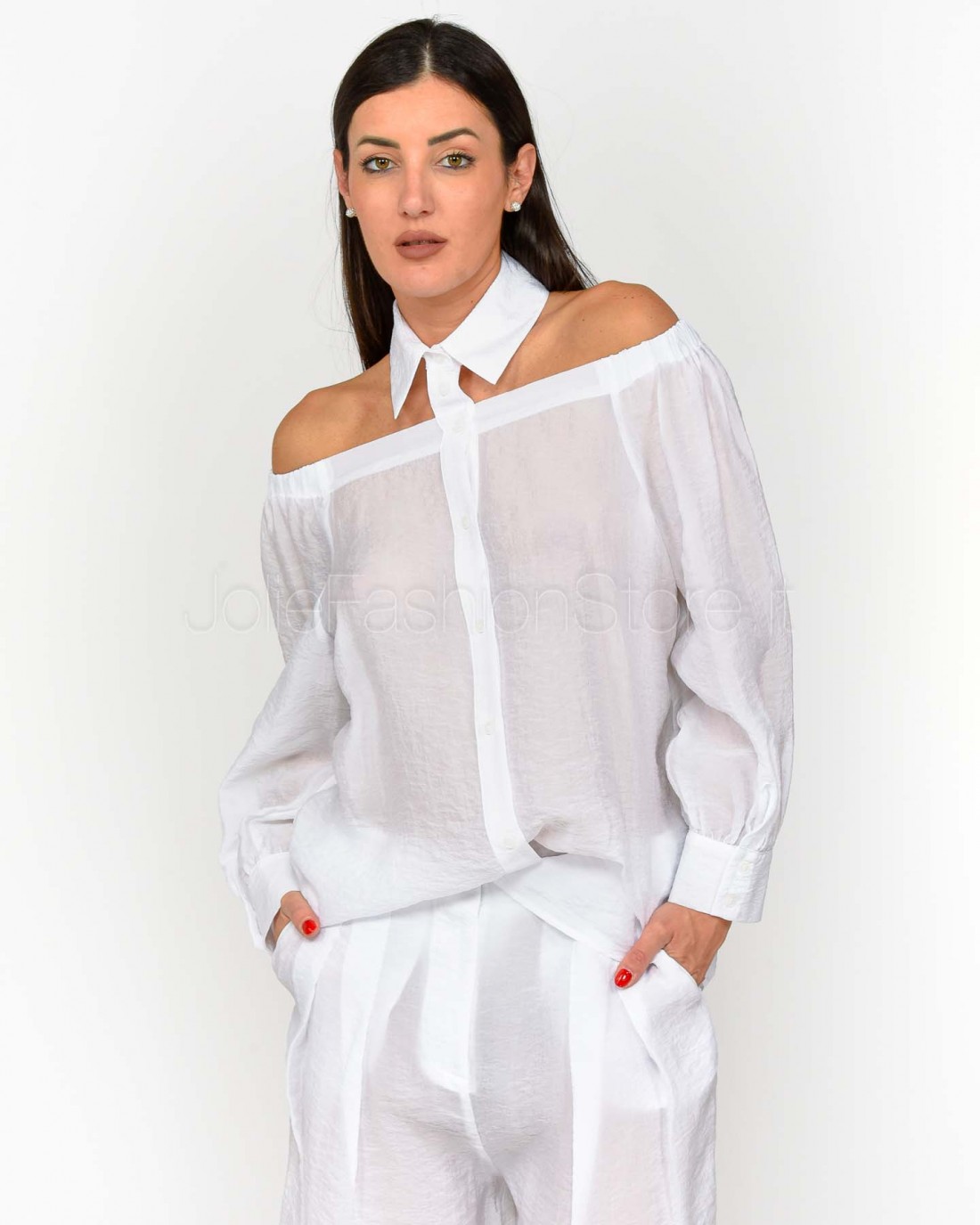 Patrizia Pepe Camicia Cut-Out In Cotone Bianco Ottico  2C1599 A600 W103