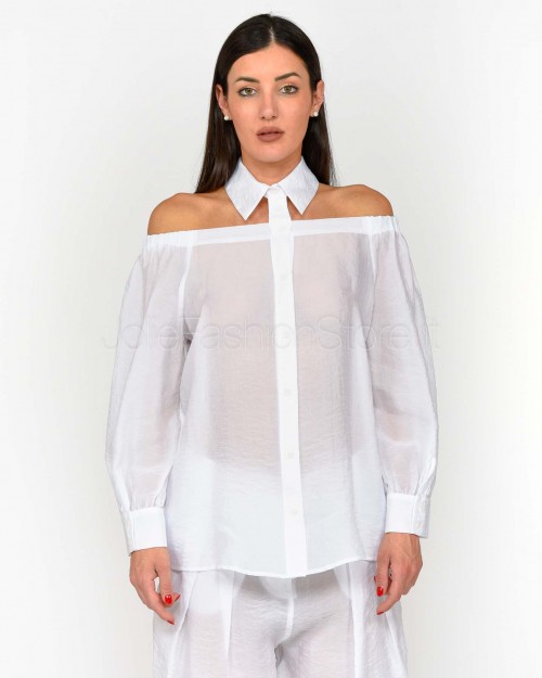 Patrizia Pepe Camicia Cut-Out In Cotone Bianco Ottico  2C1599 A600 W103