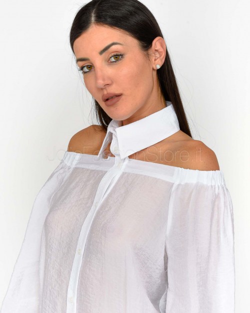 Patrizia Pepe Camicia Cut-Out In Cotone Bianco Ottico  2C1599 A600 W103