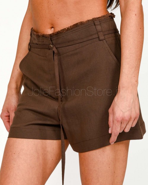 Patrizia Pepe Shorts in Viscose and Linen Essential Sensual Brown  2P1660 A052 B825