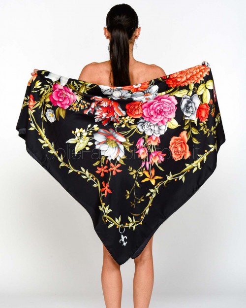 Massimo Ravinale Grand Foulard Clori Nero Arancio 140x140  ACCLORIN225