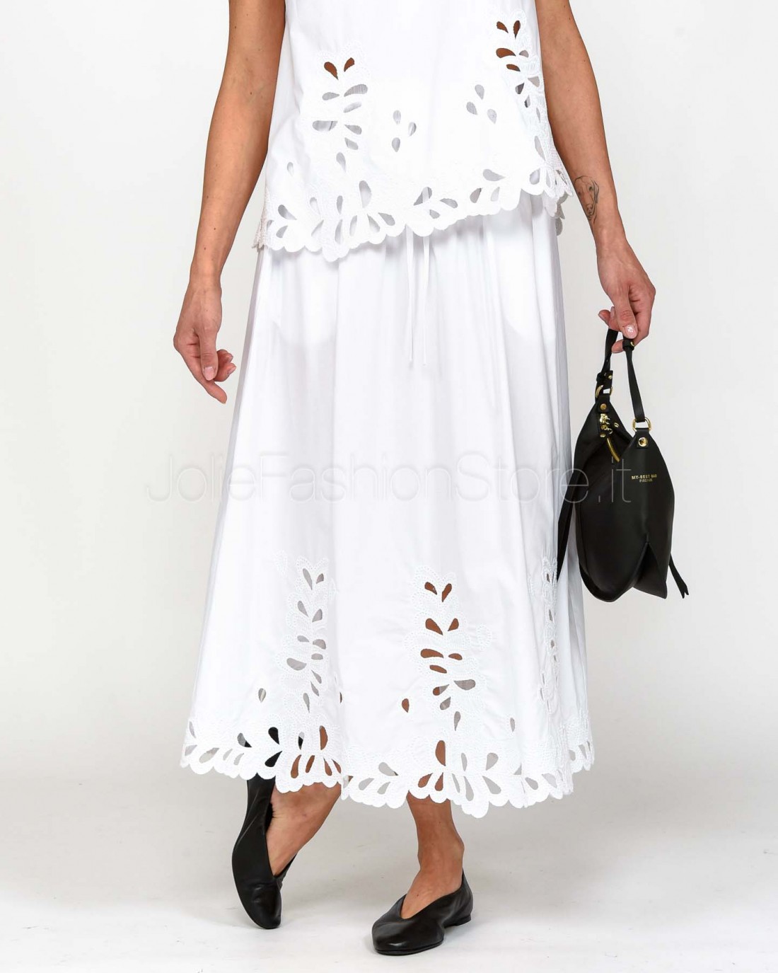 Meimeij Gonna Midi Ricamo Laser Off White  M5EAA2 791