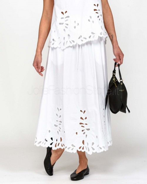 Meimeij Gonna Midi Ricamo Laser Off White
