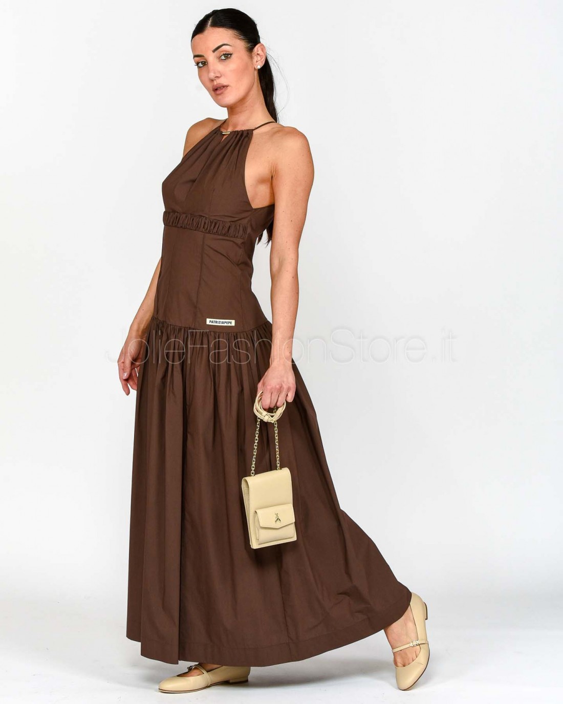 Patrizia Pepe Abito Corpino Aderente In Popeline Sensual Brown  2A2949 A570 B825