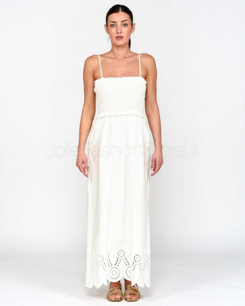 Grace & Mila Abito Lungo Dettagli Traforati in Stile Inglese Bianco  ROSEBELLA_12948 ECRU