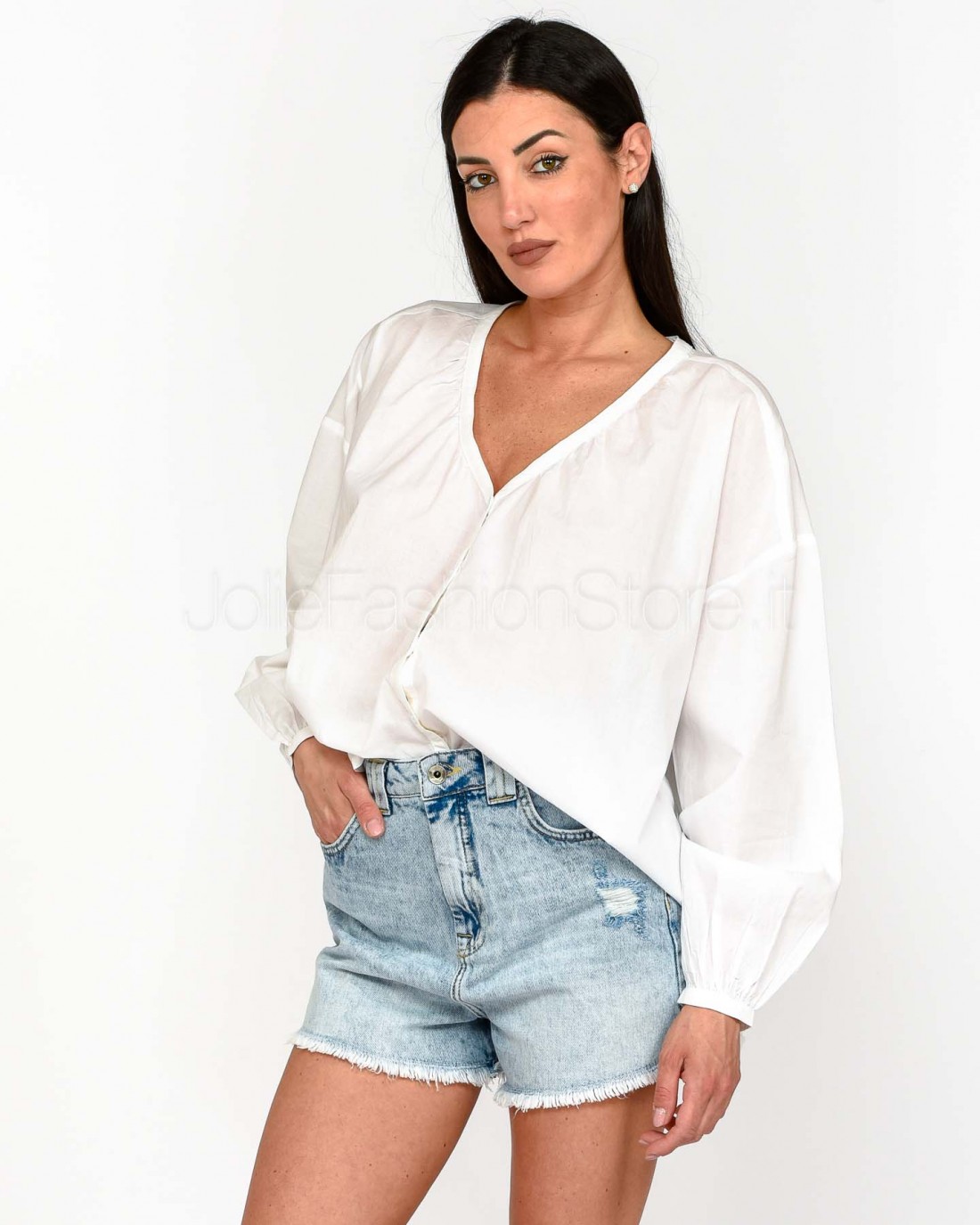 Not Shy White Ruffled Cuff Shirt  4602605 BLANC PUR