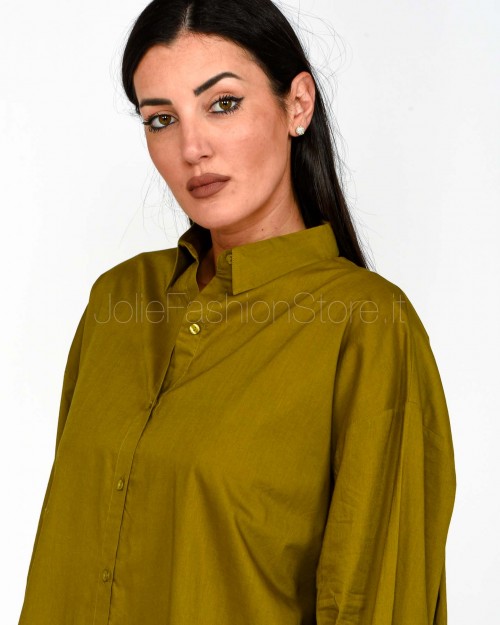 Not Shy Abito Chemisier Asimmetrico Verde Militare  4602608 MILITARY