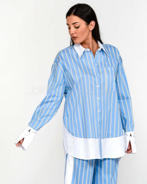 Patrizia Pepe Camicia in Popeline Rigato Azure Stripes
