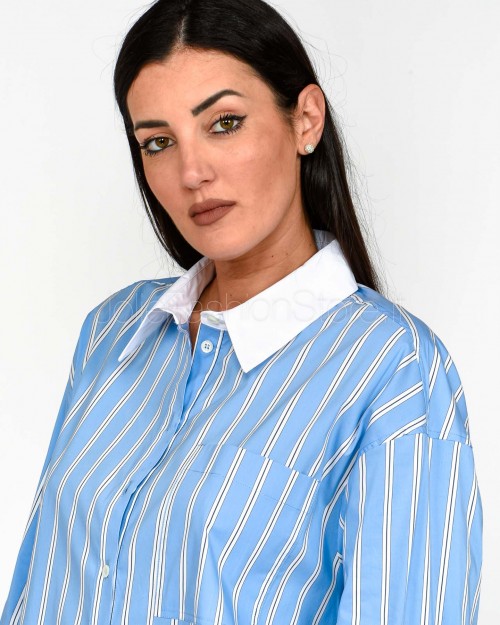 Patrizia Pepe Camicia in Popeline Rigato Azure Stripes  1C1362 A552 FG57