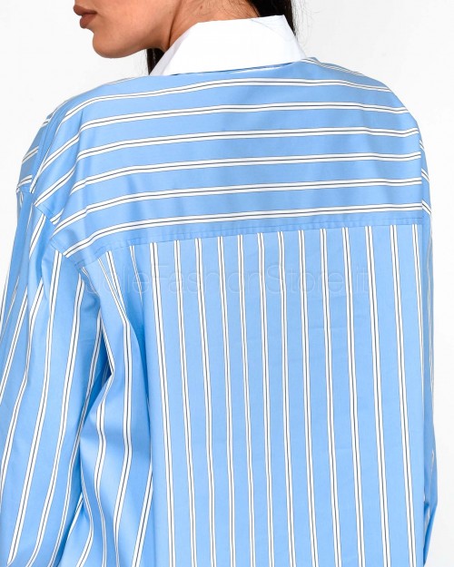 Patrizia Pepe Camicia in Popeline Rigato Azure Stripes  1C1362 A552 FG57