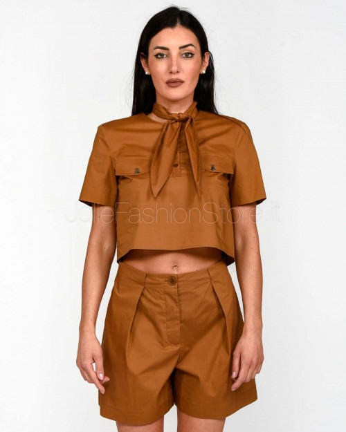 Patrizia Pepe Camicia Crop in popeline di cotone con foulard Mou Brown  1C1363 AH74 B875