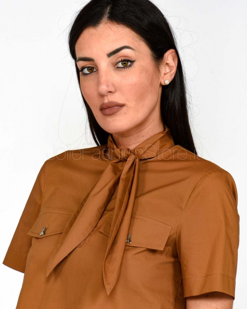 Patrizia Pepe Camicia Crop in popeline di cotone con foulard Mou Brown  1C1363 AH74 B875