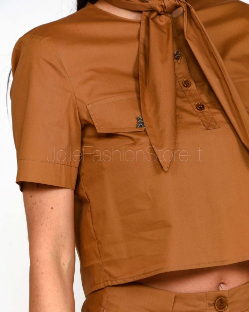 Patrizia Pepe Camicia Crop in popeline di cotone con foulard Mou Brown  1C1363 AH74 B875