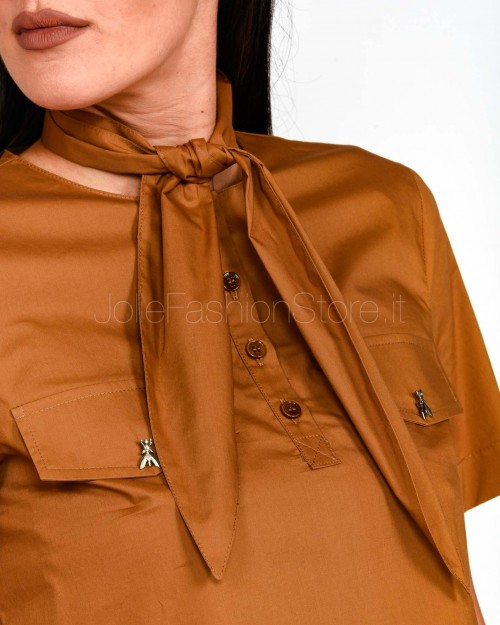 Patrizia Pepe Camicia Crop in popeline di cotone con foulard Mou Brown  1C1363 AH74 B875