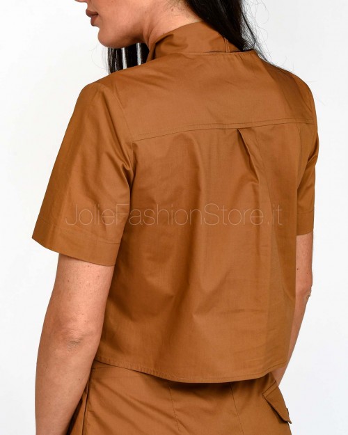 Patrizia Pepe Camicia Crop in popeline di cotone con foulard Mou Brown  1C1363 AH74 B875