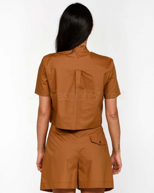 Patrizia Pepe Camicia Crop in popeline di cotone con foulard Mou Brown  1C1363 AH74 B875