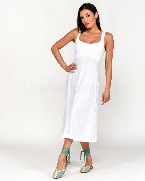 Patrizia Pepe Abito Midi Bustier in Popeline Bianco Ottico  1A2270 A23 W103