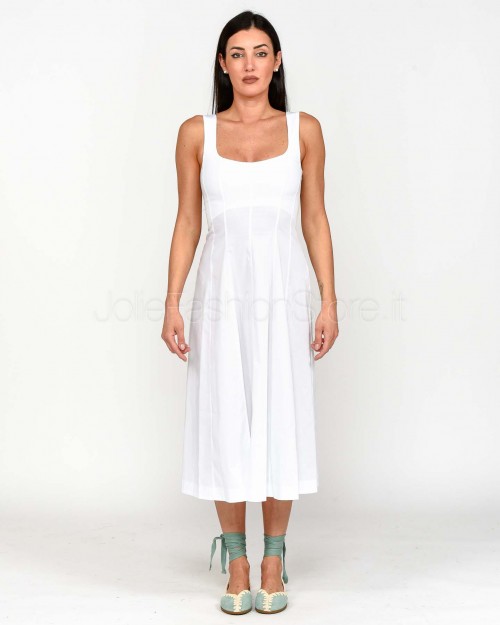 Patrizia Pepe Abito Midi Bustier in Popeline Bianco Ottico  1A2270 A23 W103