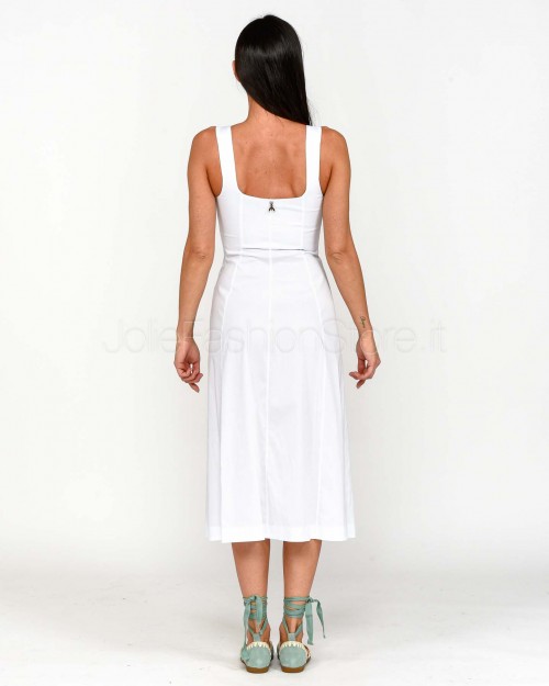 Patrizia Pepe Abito Midi Bustier in Popeline Bianco Ottico  1A2270 A23 W103