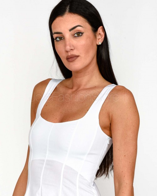 Patrizia Pepe Abito Midi Bustier in Popeline Bianco Ottico  1A2270 A23 W103