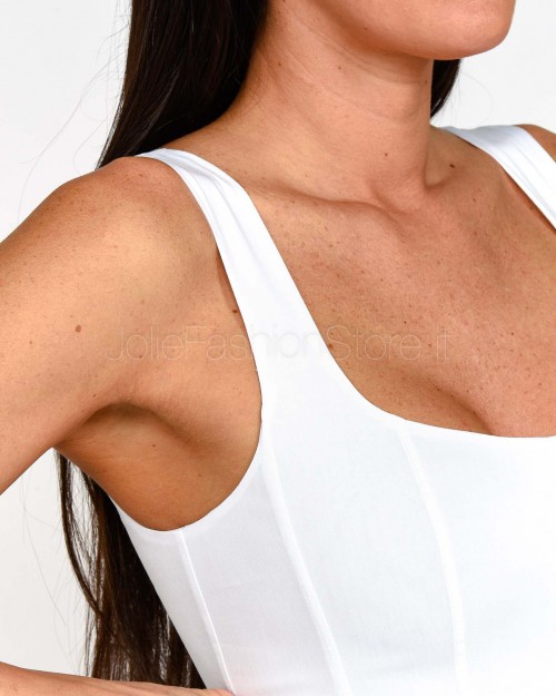 Patrizia Pepe Abito Midi Bustier in Popeline Bianco Ottico  1A2270 A23 W103