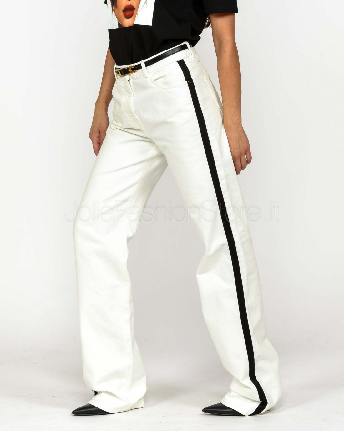 Elisabetta Franchi Jeans con Bande in Raso Nero Con Cintura  PJ13I56E2 309