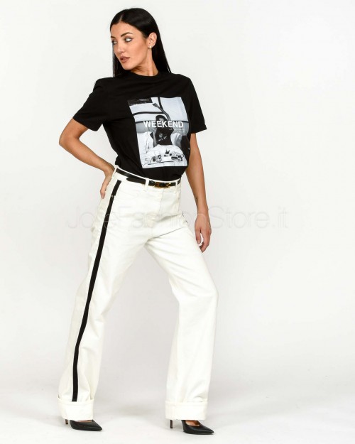 Elisabetta Franchi Jeans con Bande in Raso Nero Con Cintura  PJ13I56E2 309
