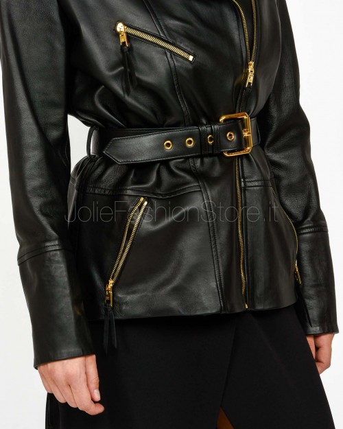 Elisabetta Franchi Giacca Biker in Pelle Nero  GD50Z56E2 110
