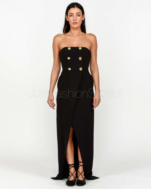 Elisabetta Franchi Abito Red Carpet in Crêpe Leggero con Bottoni Nero  ABR0456E2 110