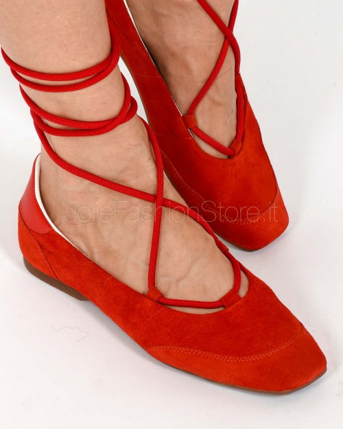 Patrizia Pepe Ballerina Dancing SKIN Red in Suede  8Z0123 L152 R533