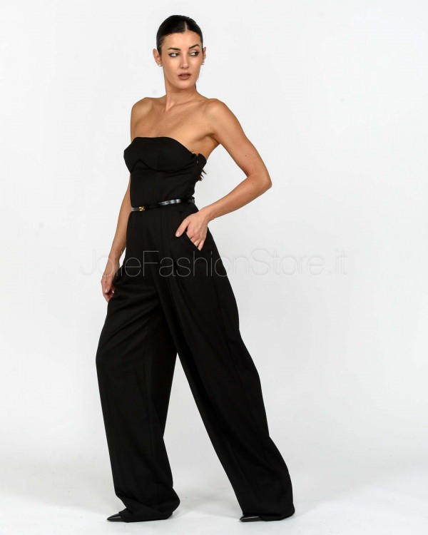 Elisabetta Franchi Tuta In Fresco di Lana Con Cintura Nero  TU05256E2 110