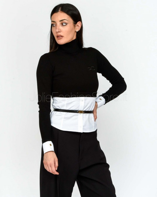 Elisabetta Franchi Maglia in Viscosa e Popeline di Cotone Con Cinturino  MK14T56E2 222