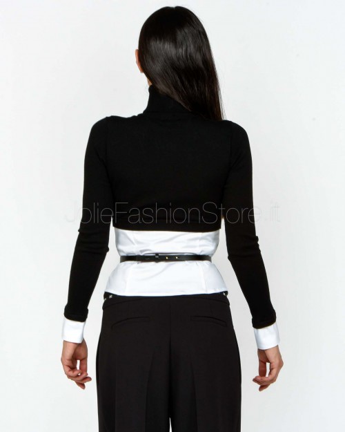 Elisabetta Franchi Maglia Tricot Con Cinturino Nero/Bianco  MK14T56E2 222
