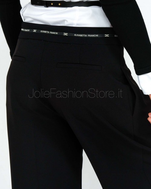 Elisabetta Franchi Bermuda in Crêpe Leggero con Nastro Logo Nero  PA11656E2 110