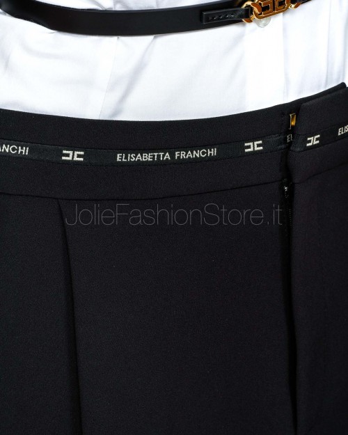 Elisabetta Franchi Bermuda in Crêpe Leggero con Nastro Logo Nero  PA11656E2 110