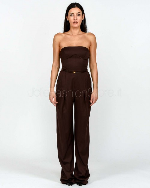 Elisabetta Franchi Tuta In Fresco di Lana Con Cintura Coffee  TU05256E2 EA3