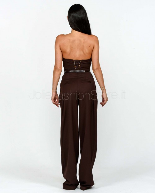 Elisabetta Franchi Tuta In Fresco di Lana Con Cintura Coffee  TU05256E2 EA3