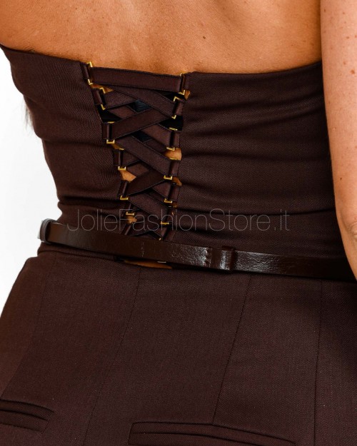 Elisabetta Franchi Tuta In Fresco di Lana Con Cintura Coffee  TU05256E2 EA3